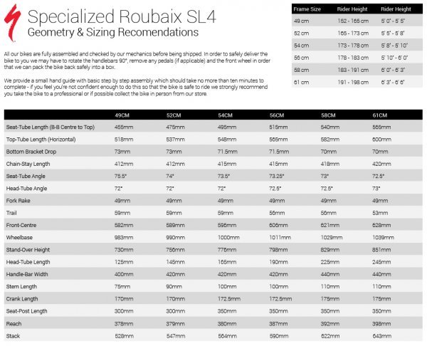 Specialized Roubaix SL4 Disc геометрия